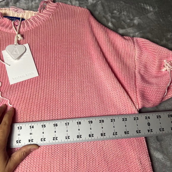 ELFRIC EDEN Pink Distressed Knit Sweater Oversized Shredded Boho Size Large - Picture 5 of 6